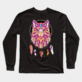 Ethnic Wolf Dream Catcher Art Long Sleeve T-Shirt